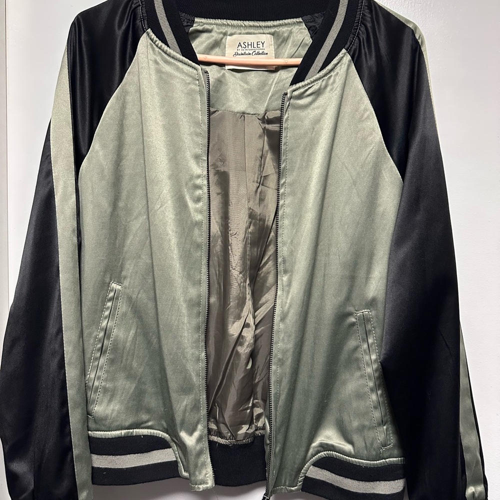 Ashley By 26 International Two-Tone Bomber Jacket - Black and Green